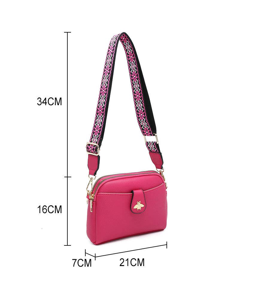 B23002 Cross Body Handbag with double zip top sections