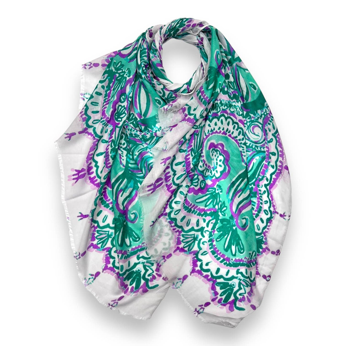 Paisley lace print scarf finished with fringes