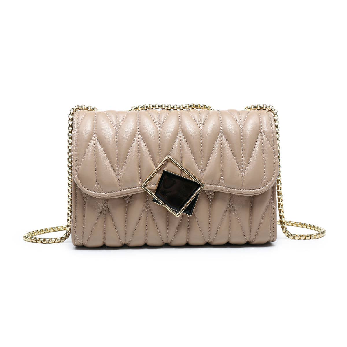 OL0004-Crossbody bag with quilted pattern and metal badge