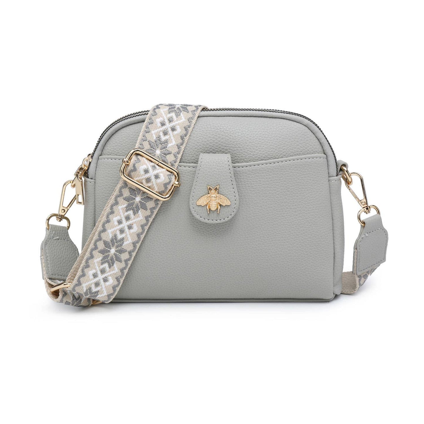 B23002 Cross Body Handbag with double zip top sections