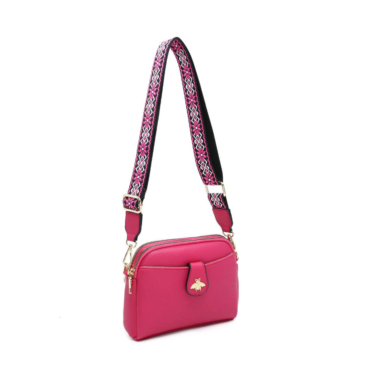B23002 Cross Body Handbag with double zip top sections
