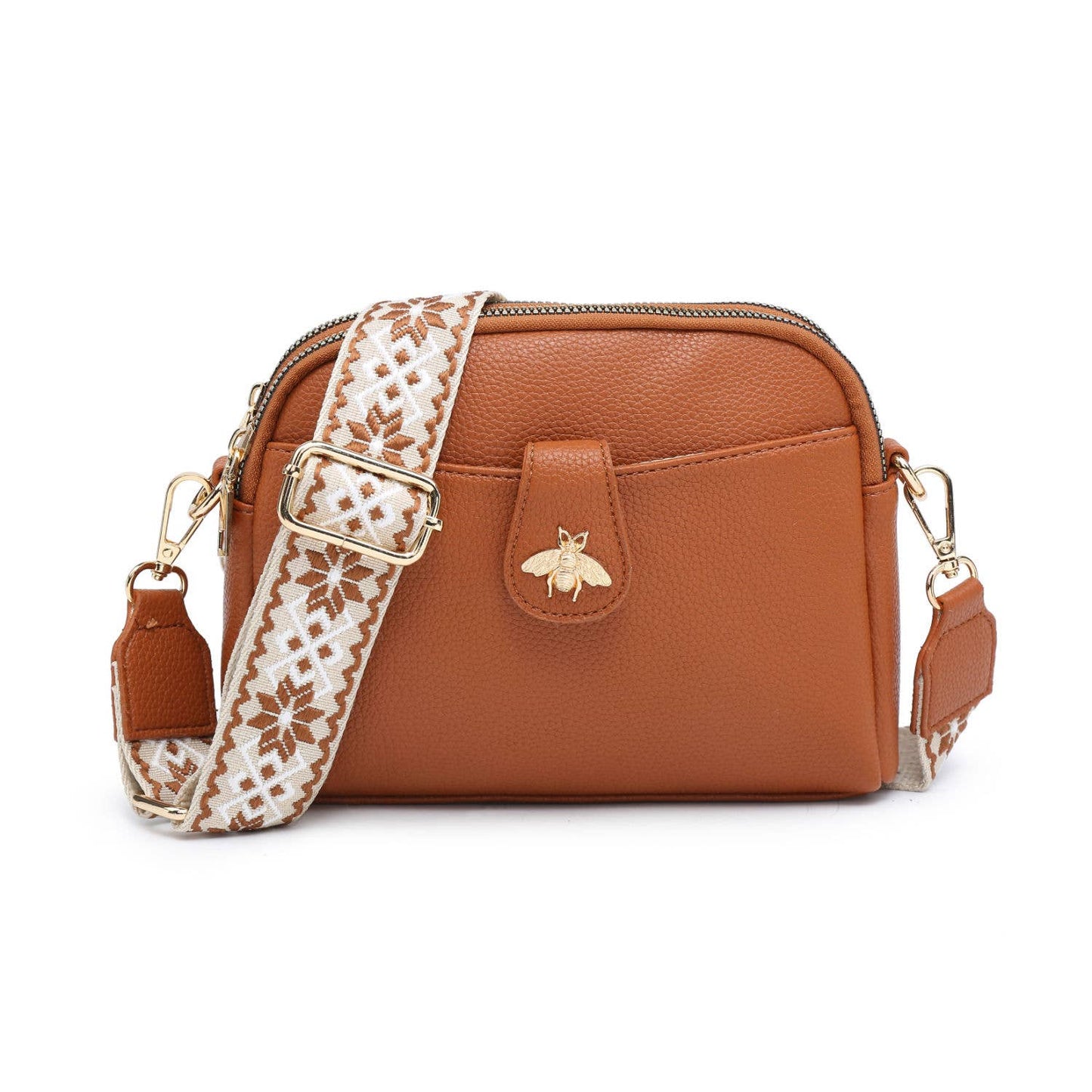 B23002 Cross Body Handbag with double zip top sections
