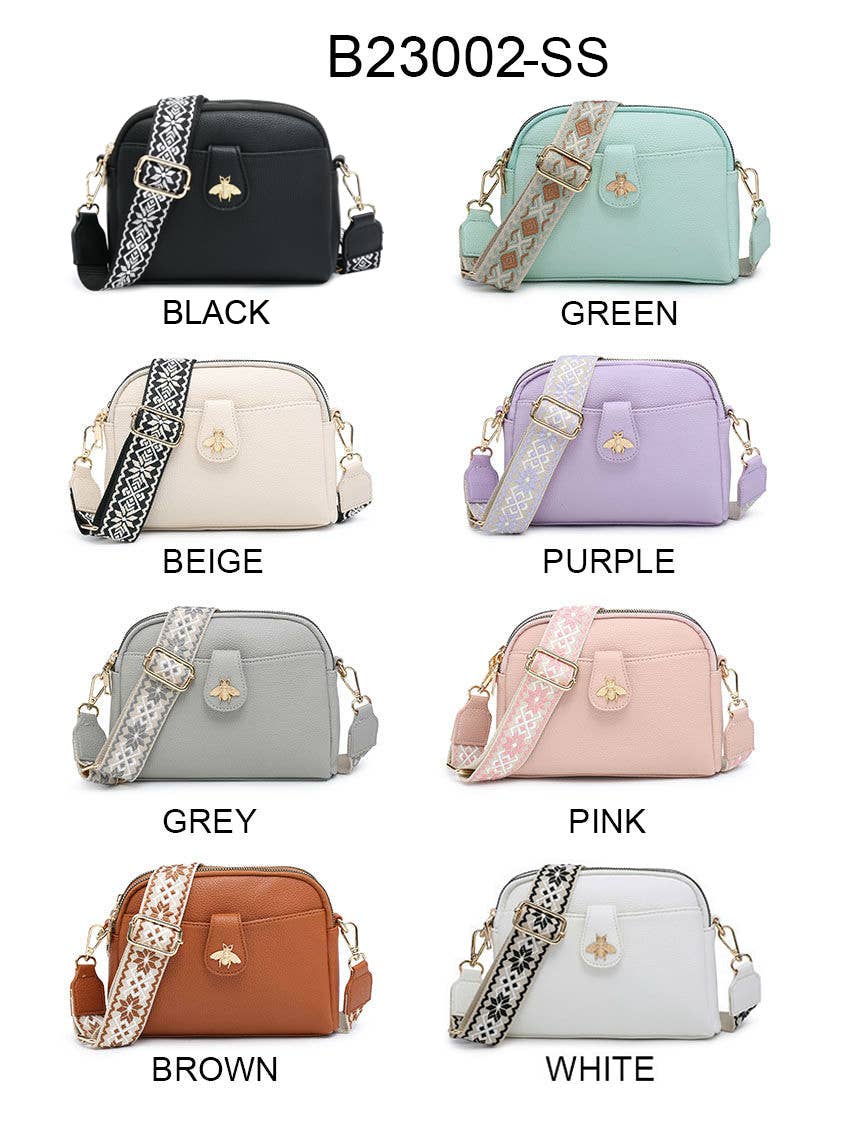 B23002 Cross Body Handbag with double zip top sections