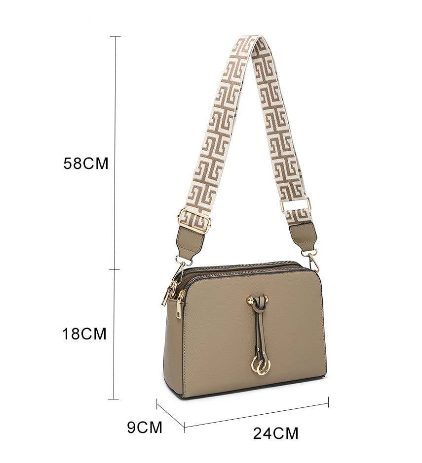 B23005 Cross Body Handbag with three zip top sections