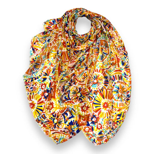 Sunshine printed scarf finished with fringes