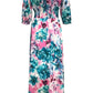 CHIFFON FLORAL MAXI DRESS- TEAL 3/4 LENGTH SLEEVE