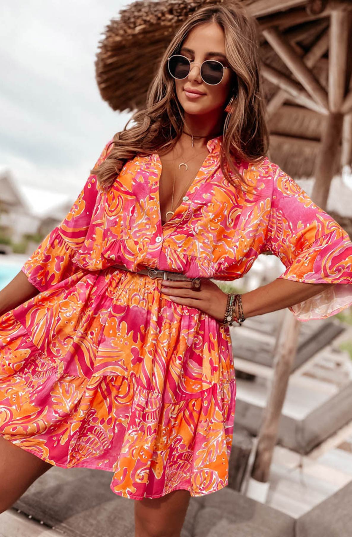 SUMMER OVERSIZED ABSTRACT FLORAL TUNIC DRESS