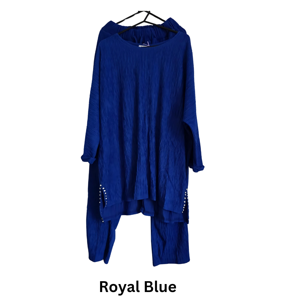 Elegant Plain Co-Ord Set with Side Slit and Beaded Details