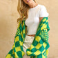 Gingham Pattern Mixed Sweater Cardigan