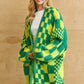 Gingham Pattern Mixed Sweater Cardigan