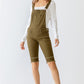 Olive Denim Distressed Detail Raw Hem Cropped Bermuda Overall