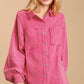 Mineral wash button down top with high low hem