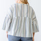 Plus Light Blue Stripe Print Cotton Button-up Flare Hem Top