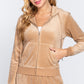 Long Sleeve Velour Hoodie Zip Up Jacket