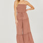 Woven Solid Sleeveless Smocked Ruffle Jumpsuit