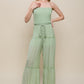 Woven Solid Sleeveless Smocked Ruffle Jumpsuit