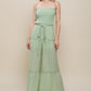 Woven Solid Sleeveless Smocked Ruffle Jumpsuit