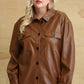 Faux Leather Button Down Shacket With Side Pockets