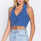 Halter Ruched Crop Sweater Knit Top