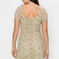 Ruched Floral Ruffled Bodycon Dress