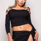 3/4 Sleeve Lattice Shoulder Tie Top