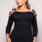 3/4 Sleeve Lattice Shoulder Tie Top