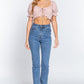 Short Slv Print Crop Woven Top