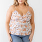 Plus Floral Print Woven Ruffle Sleeveless Back Zipper Tank Top