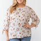Plus White Floral Tie Midi Sleeve Back Zipper Relax Top