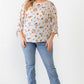 Plus White Floral Tie Midi Sleeve Back Zipper Relax Top
