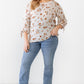 Plus White Floral Tie Midi Sleeve Back Zipper Relax Top