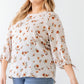 Plus White Floral Tie Midi Sleeve Back Zipper Relax Top