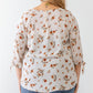 Plus White Floral Tie Midi Sleeve Back Zipper Relax Top