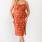 Plus Floral Ribbed Ruched Sleeveless Midi Dress