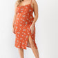 Plus Floral Ribbed Ruched Sleeveless Midi Dress