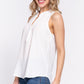 Sleeveless Henley Neck Woven Top