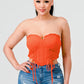 Luxe sweetheart ruffled drawstring lace bustier top