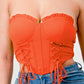 Luxe sweetheart ruffled drawstring lace bustier top