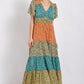 Ditsy floral color block v-neck split button up maxi dress