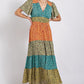 Ditsy floral color block v-neck split button up maxi dress