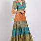 Ditsy floral color block v-neck split button up maxi dress