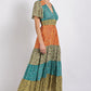 Ditsy floral color block v-neck split button up maxi dress