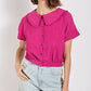 Peter pan collar textured knit button down top