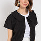 Peter pan collar textured knit button down top