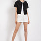 Peter pan collar textured knit button down top