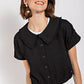 Peter pan collar textured knit button down top
