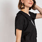 Peter pan collar textured knit button down top