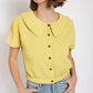 Peter pan collar textured knit button down top