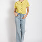 Peter pan collar textured knit button down top