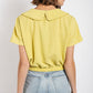 Peter pan collar textured knit button down top